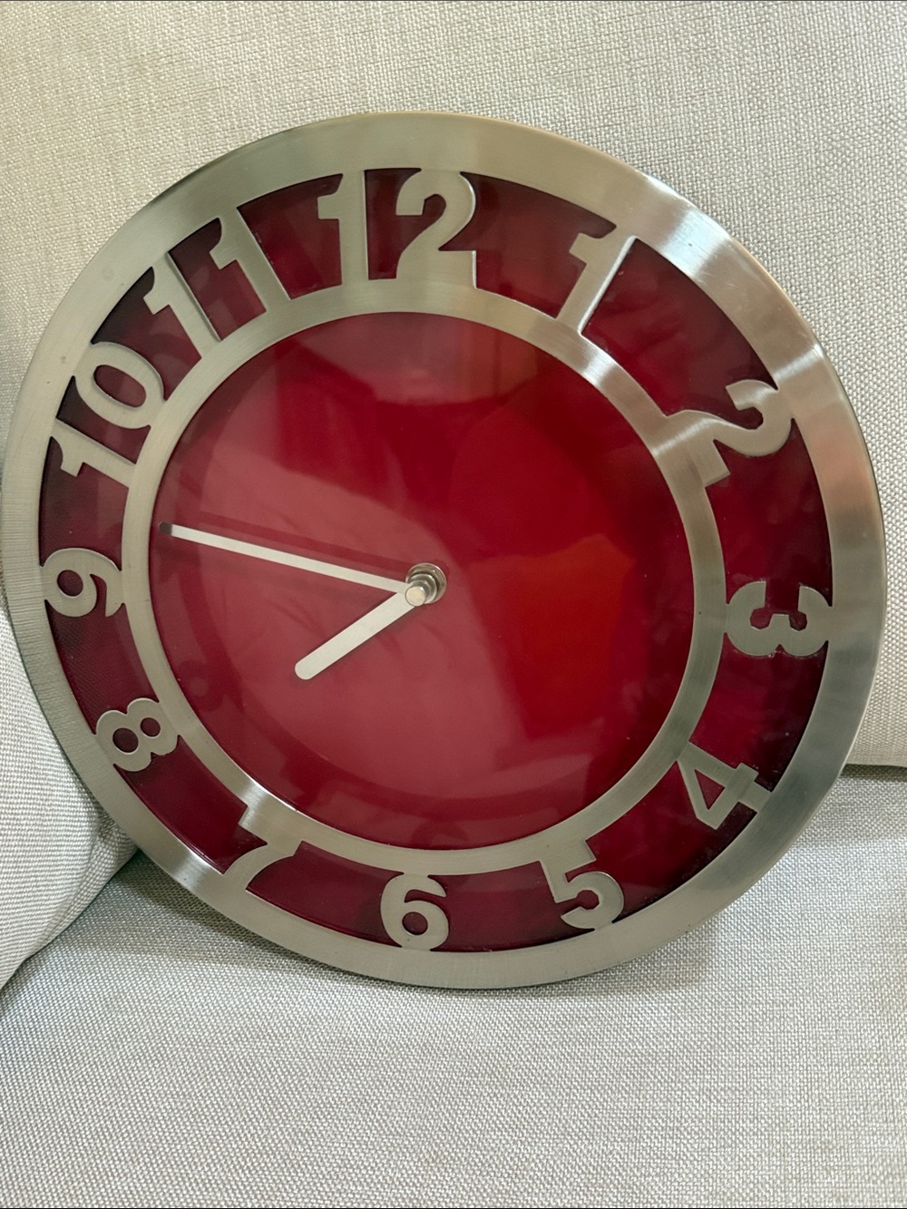 Modern Red Wall Clock with Silver Accents - Contemporary Home Wall Decor